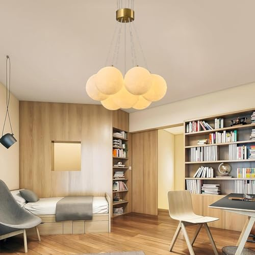 LYSDjia Pendelleuchte moderne Kücheninsel 7 Lampen weißer Blasen-Kronleuchter nordischer Stil Kugellichter Globus Sputnik höhenverstellbare Metall Deckenleuchte für Wohnzimmer Esszimmer Kinderzimmer E
