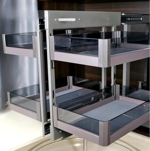 Evotrade Mechanismus mit 4 Eckkörben zum Schieben, Totalauszug und gedämpfter Verschluss – ausziehbarer Küchenkorb mit 4 beweglichen Eck-Tabletts (Luxury)
