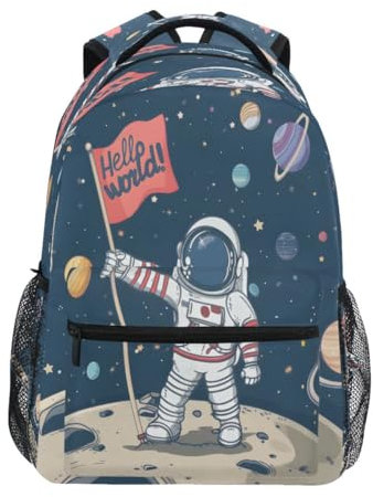 Mnsruu Rucksack mit niedlichem Astronauten-Sonnensystem, Hello World Space Rucksack, Tagesrucksack, Schultasche, Reisetasche, Schultertasche für Studenten, Jungen, Mädchen, mehrfarbig, L