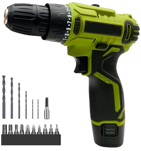 Cordless Drill Driver 12V, Electric Power Screwdriver, 25 + 1 Torque Setting, 3/8Chuck, LED Light, 2 Adjustable Speed, Mini Cordless Drill Driver for Repair & DIY