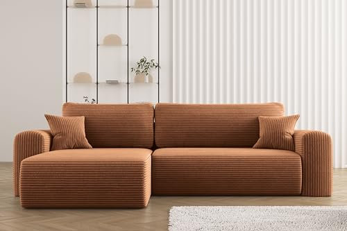 Kaiser Möbel, Sofa mit schlaffunktion, mit Bettkasten, Schlafsofa Capri, Designer Sofa, Modern Design Couch, Polsterecke, Freistehend, Stoff POSO Zigel Links