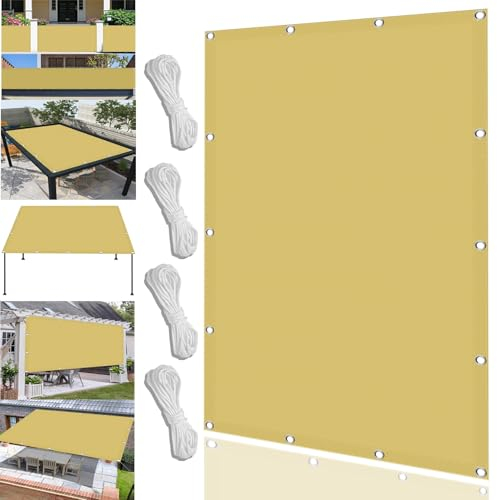 Sonnensegel inkl Befestigungsseile 80 x 480 cm,Premium PES Polyester Wasserabweisend Imprägniert Rechteck, Beschattungsnetz für Pergola im Freien,Für Terrasse Garten, Creme Farben