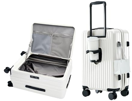 Koffer Trolleys Leicht ABS+ PC Handgepäck Hartschalen-Koffer Trolley Rollkoffer Reisekoffer Erweiterbar, TSA, 4 Rollen, S-55CM, Weiß