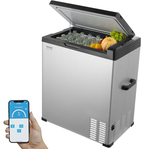 VEVOR Réfrigérateur Portable à Compression 70 L, Mini Frigo de Voiture 12/24 V CC et 100-240 V CA, Glacière à Zone Unique, -20 °C à 20 °C Température Réglable, pour Camion Bateau Maison Camping