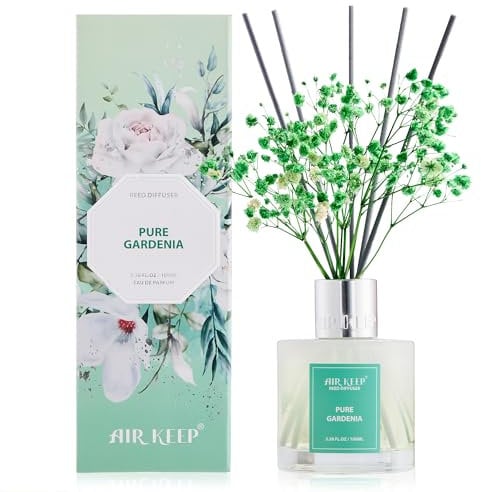 Airkeep Profumatore per Ambienti PURE GARDENIA, Profumatore per Ambienti con 8 Bastoncini di Fragranza, Diffusore di Fragranze per Bagno, Appartamento, Decorazione Della Casa, 100ml