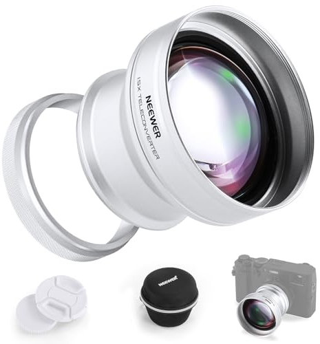 NEEWER 49mm 1,5X Telekonverter Zusätzliches Objektiv, Kompatibel mit Fujifilm X100 X100S X100F X100T X100V X100VI Kameras, HD optisches Glas, mehrfach beschichtet, Silber, LS-61