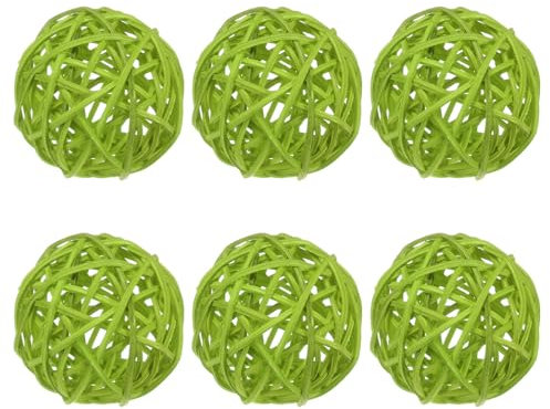 M METERXITY 6-Pack Wicker Rattan Balls 80mm/3.2 Inch Decorative Rattan Balls Orbs Vase Fillers Bowl Fillers for Christmas/Weddings/Thanksgiving/DIY Crafts/Home Decor [Green]