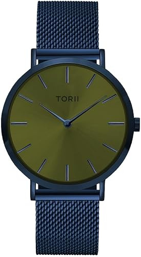 TORII Unisex-Uhr Grün Edelstahl - rund Quarz N38NM.FN Milanaise-Armband Strichindizes wasserdicht 50 m