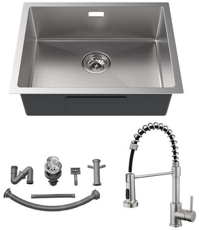 Auralum Lavandino Cucina 1 Vasca 55x45cm + Rubinetto Cucina con Doccetta Estraibile