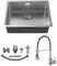 Auralum Fregadero Cocina 1 Seno 55x44cm + Grifo Cocina Extraible con 2 Modos de Rociado