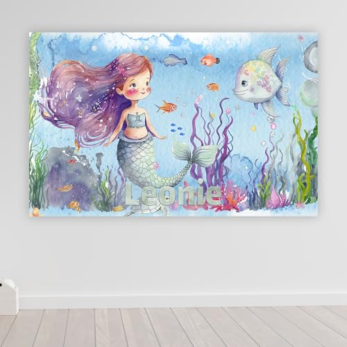 timalo® XXL Poster Mädchenzimmer Meerjungfrau personalisiert mit Namen | Bild für die Wand | Wandbild für Kinder Mädchen Kinderzimmer Wunschname | child014-B100xH61cm