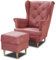 Imebel Sessel Rio - Skandinavischer Komfortsessel mit Hocker - Polster-Sessel im Lounge-Stil mit Holzbeinen - Für Wohn- und Schlafzimmer