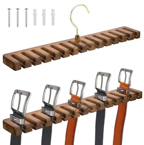 Ksvaye Porte Ceinture en Bois Rangement Ceinture avec 14 Fentes Support de Ceinture Rotatif à 360 °, Porte-Cravates Cintre Ceinture pour Organiser, Garde-Robe, Ceinture