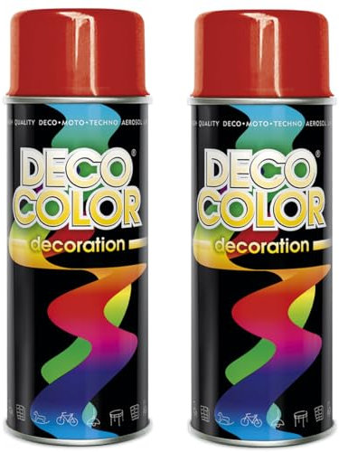 Deco Color 2er Sparpack Lackspray glänzend 400ml nach RAL (2 Dosen in feuerrot Glanz RAL 3000)