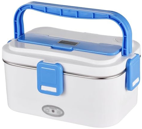 Ejoyous Contenitore per il pranzo elettrico, contenitore per il pranzo termico da 60 W con cucchiaio e forchetta 110/220 V + 12 V/24 V doppia interfaccia di alimentazione 1,8 L fodera (presa UE)