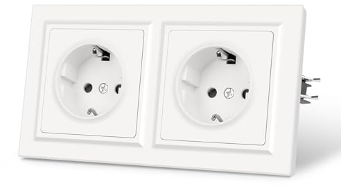 CNBINGO 2 Fach Schuko Steckdose Schwarz Matt,Doppelsteckdose Unterputz | Unterputz,EU-Standard Wandsteckdose mit PC Panel,16A 250V