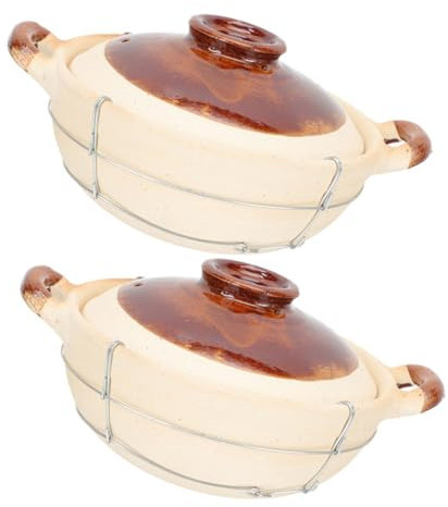Holibanna Cazuela De Barro Con Tapa 0.5l Olla De Barro Para Arroz y Guisos Utensilios De Cocina De Arcilla Diseño Ergonómico Con Mango Adecuado Para Preparar Sopas y Platos Al Horno Set De 2 Piezas