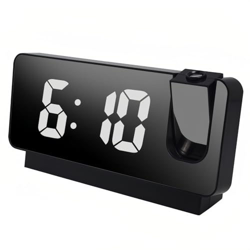 Lancoon Projektionswecker mit LED Bildschirm Snooze Funktion leises Nachtlicht Desktop Digitaluhr für Schlafzimmer und Büro Schwarz‌