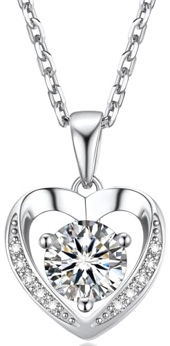 MomentWish Halskette Damen Silber 925 Moissanite Damenschmuck Geschenk | 1-2 Karat Moissanit Kette Geschenk für Frauen Rosegold/Gold Schmuck Damen Weihnachten Valentinstag Jahrestag Liebes Geschenke