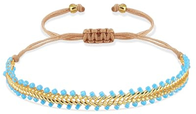 Joya Love Blau Exquisites Freundschaftsarmband für Damen, Surfer-Geschenk, Bohemian-Statement-Muster, Rocailles-Perlen, handgefertigt, verstellbares Armband