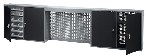 Küpper Hängeschrank 70189, 36 Stapelboxen, 4 Fachböden, 240x60x20cm (Schwarz)