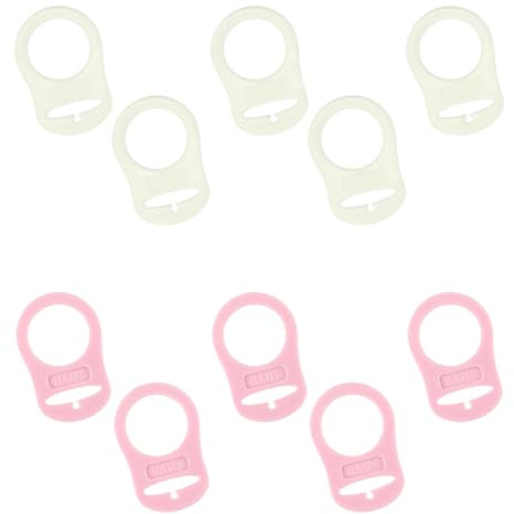 10 Pcs Schnuller Adapter, Silikon Knopf Ring Schnuller Adapter, Silikon-Knopf-RingSchnullerkette Silikonring für Silikon Baby Dummy Schnuller Clip (Rosa/Weiß)
