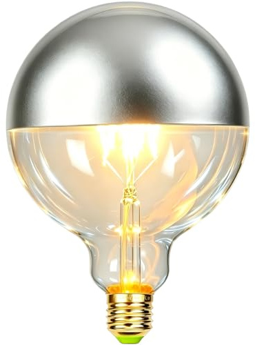TIANFAN G125 Schattenfreie LED-Lampe, 6W Dimmbar, Silberoberteil/Spiegel, 2700K Warmlicht, E27, Retro-Industrie-Edison-Dekor