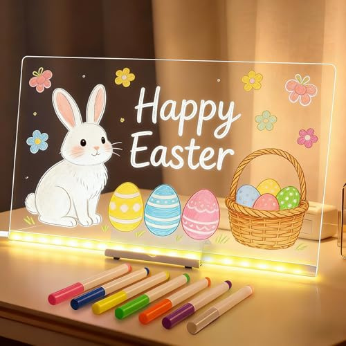 LED Notiztafel mit 7 Farben, Led Maltafel Kinder Nachrichtentafel Leuchten Acryl Schreibtafel mit Stift Transparente Tafel Acryl Notiztafel Ostergeschenke Geburtstagsgeschenk,30x20cm zaubertafel