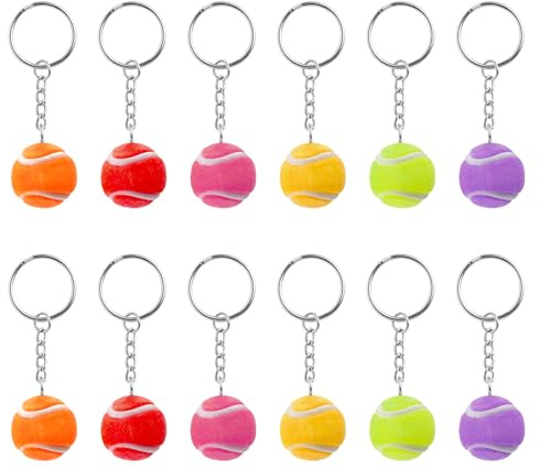 Ensemble de 12 porte-clés en forme de balles de tennis, porte-clés mini balles tennis porte-clés raquettes de tennis porte-clés en métal sur le thème