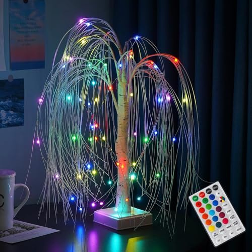 60LED Lichterbaum Led Baum, Aartner Bäumlein Led Höhe 60cm, Bäumlein Lampe Weihnachten, Beleuchtete Zweige, 16 Lichtfarben, Für Zuhause Party Geburtstag Hochzeit (60LED Weide)