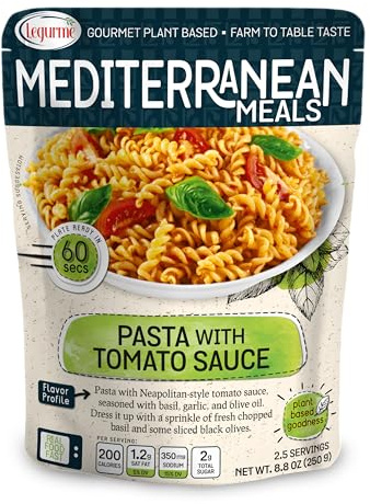Legurme Ready to Eat Mediterranean Pasta with Tomato Sauce – 250g (Pack of 12) – Plant Based – No Preservatives – BPA-Free Pouch