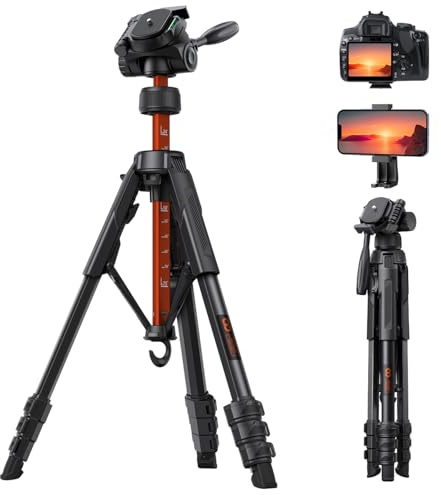 Lamicall Trípode para Cámara, Tripode para Móvil - [8KG Carga Máxima] | Patentadas Patas de Despliegue Rápido, 3 Vías Cabezal Panorámico, con Clip de Teléfono, para DSLR, iPhone y GoPro