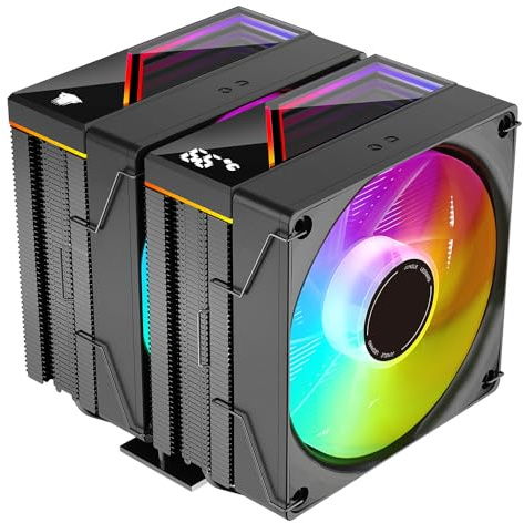 Jungle Leopard KF620-DGT CPU Air Cooler, Dual ARGB PWM Fans, 6 Heat Pipes, Digital Display Top Cover - High-Performance Cooling for AMD:AM4 AM5/Intel LGA 1700/115X/1200/1366/1851 PC Cooler (Black)