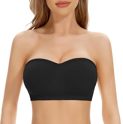 Jiuday Reggiseno senza spalline, push up, a fascia, antiscivolo, imbottito, elastico, regolabile, senza spalline, senza ferretto, Rivestibile, nero, XXL