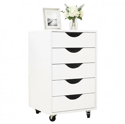 Relaxdays Rollcontainer, 5 Schubladen, HxBxT: 66,5 x 40 x 40 cm, Aktenschrank auf Rollen, Bürocontainer, Farbwahl | Aktenschrank auf Rollen, Bürocontainer Schreibtisch