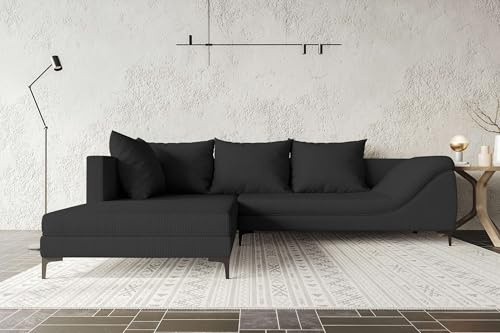 99rooms Loni Ecksofa Polsterecke Eckcouch Cordstoff POSO Schwarz Ottomane Links