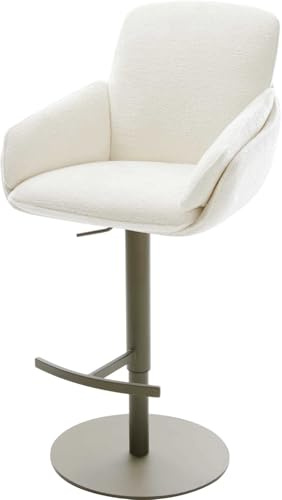 DELIFE Barstuhl Luan-Flex Drehfuß höhenverstellbar Metall Titanfarben Bouclé Soft Beige