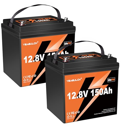 Yeagulch 2x 12V 150Ah Max - Batteria al Litio LiFePO4, BMS 100A, 1920Wh cad | 15000 Cicli, Ideale per Camper, Impianto Solare e Backup Domestico