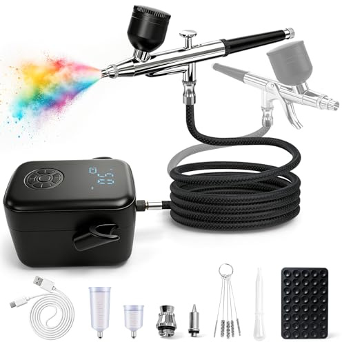 Dual-Action Airbrush Kit mit Kompressor, 58PSI Hochdruck tragbare Airbrush | 0,3 mm Düse Airbrush Pistole & Reinigung Sets, Airbrush Sets für Nail Art, Malerei, Kuchendekoration, Make-up, Modellierung