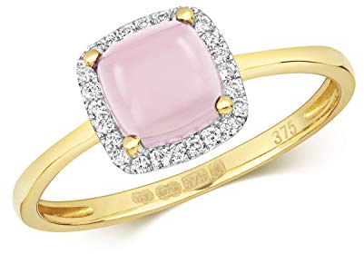 Contemporary 9ct Gold Ladies Cluster Diamond Ring Brilliant Cut 0.11 Carat H-I - I1 with Rose Quartz WJS2223RSP