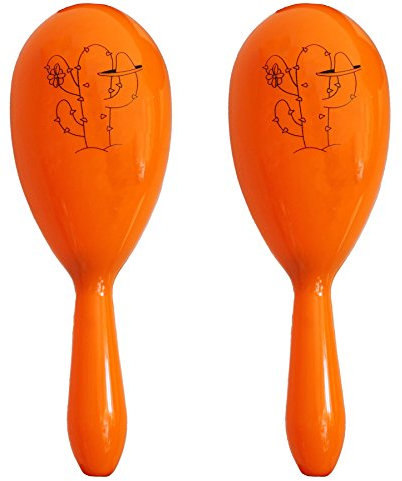 Orange Mexican Maracas Set – 2 Matching Fancy Dress Accessories with Black Cactus Print – Perfect for Fiesta, Party & Costume Themes