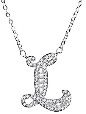 Uloveido Initial L Letter White Gold Plated Necklace Pendant for Women Girls Kids Mom Friend with Cubic Zirconia Stone CZ Crystals NL025