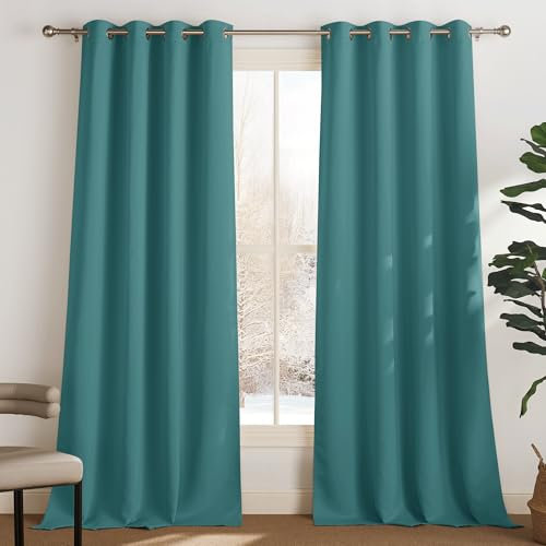 PONY DANCE Ösen Gardinen Blickdicht 2er Set H 240 x B 140 cm Verdunklungsvorhänge für Schlafzimmer Thermo Vorhänge gegen Kälte und Hitze Blackout Thermal Curtains, Tealblau