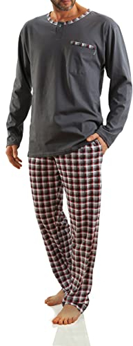sesto senso Pigiama Uomo Cotone Lungo 100% Cotone Biancheria Invernale da Notte Pigiami Due Pezzi Lingerie Maniche Lunghe Pantaloni Lunghi L Grafite
