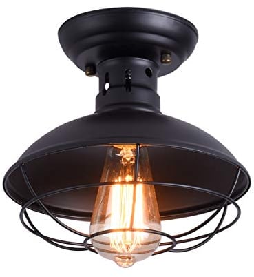 Qcyuui Rustikale Deckenleuchte Schwarz, E27 Pendelleuchte Semi Flush montiert mit industriellem Metallkäfig, Deckenleuchte im Landhausstil für Flur Treppe Foyer Küche Veranda Eingang