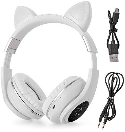 Noise Cancelling With Mic LED Light Stereo Surround 3.5mm Wired Bluetooth Wireless Headset Gaming Headset Cat Ear Rabbit Ear Over-ear Headphone(white)