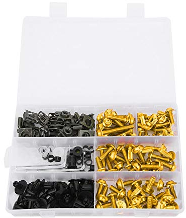 198 Stück Set Verkleidungsschraubensatz Verkleidungsschraubensatz, Windschutzscheibenverkleidungsschrauben M5 M6 Schraubensatz Motorradverkleidungsschraubenzubehör(Gold)