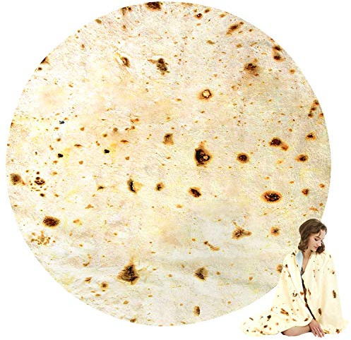 Burritos Tortilla-Decke 2.0, doppelseitig, riesig, 160 cm, rund, Lebensmitteldecke, weiches Flanell für drinnen, draußen, Reisen, Zuhause