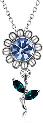AOBOCO Sonnenblumen Halskette für Frauen Sterling Silber Sonnenblumenschmuck mit Kristall Geschenk für Frauen Mädchen Valentinstag