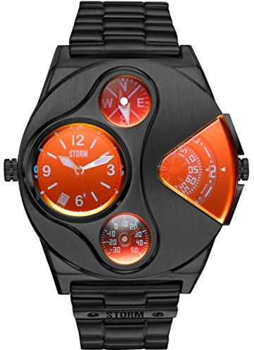 STORM V2 Navigator Herren-Armbanduhr mit Thermometer, Kompass und Datum, aus gebürstetem Edelstahl, Schieferrot, Armband